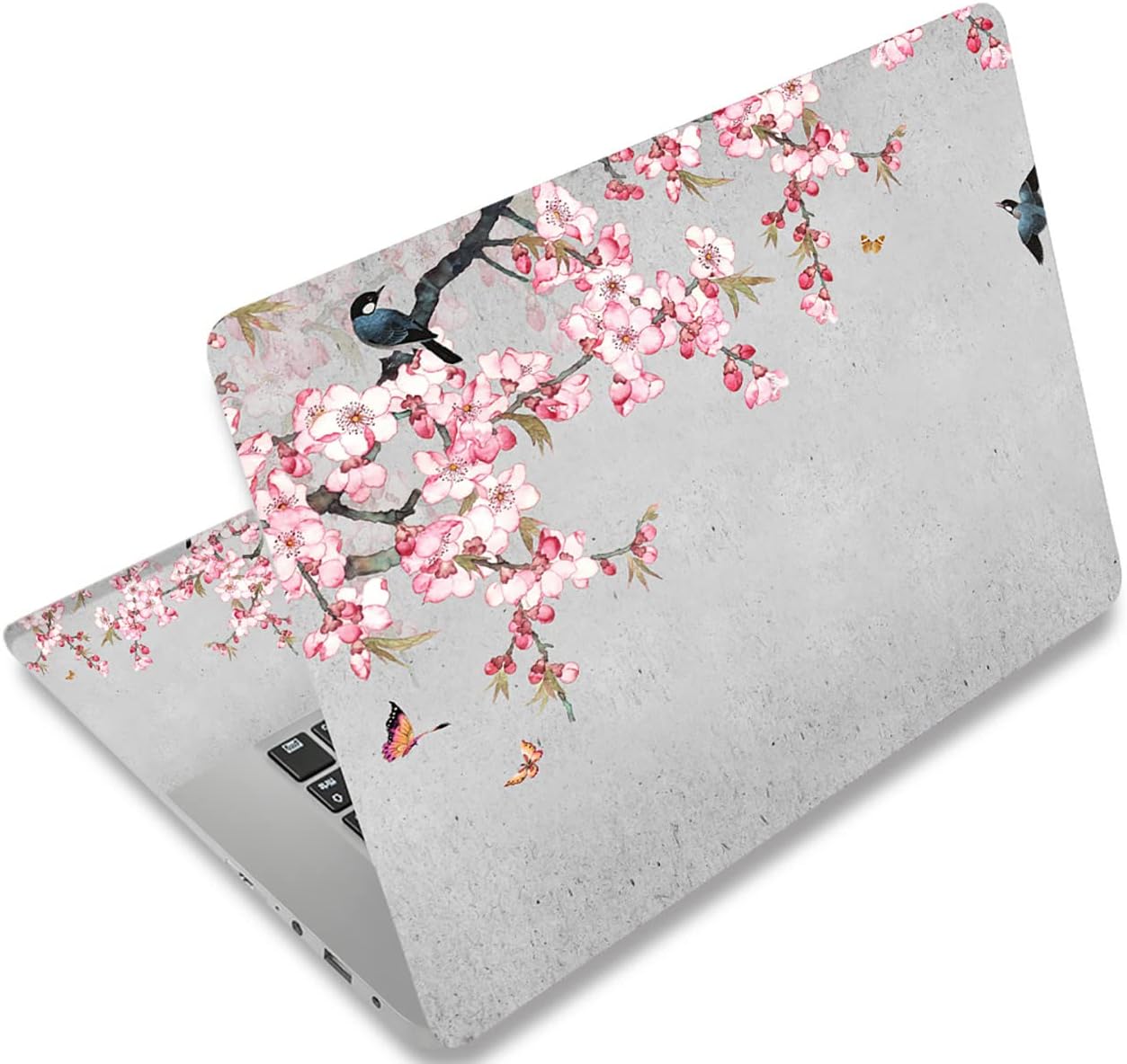 12.1 13 13.3 14 15.4 15.6 Inches Laptop Skin Sticker Decal Universal Netbook Reusable Notebook Art Protector Cover By (Birds Butterfly & Pink Flowers)