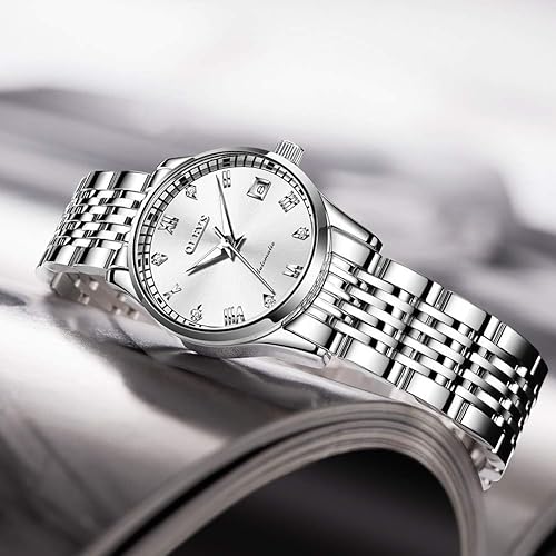 Miniatura 2 de OLEVS Womens Automatic Watches Diamond Stainless Steel Self Winding Ladies Dress Wrist Watches Luminous Waterproof