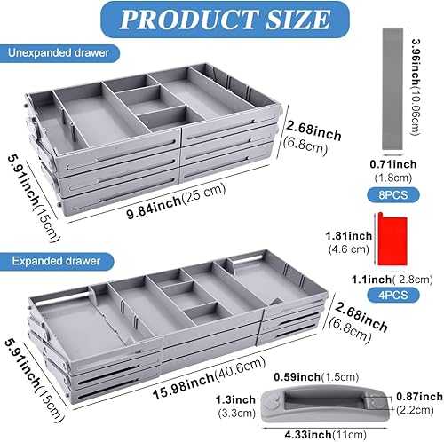 Miniatura 3 de Organizador de cajones inteligente de varios niveles, organizador de escritorio expandible de 3 niveles con separadores de calcomanías y tirador de