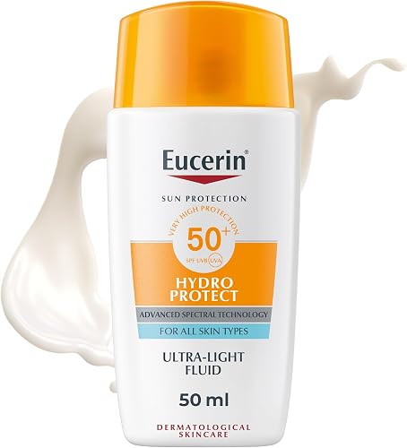Eucerin Sun Hydro Protect Face Ultra Light Fluid Sunscreen, High UVA/UVB Protection, SPF 50+, Suitable for Daily Use, Non sticky, Non Greasy, Suitable for All Skin Types, 50ml