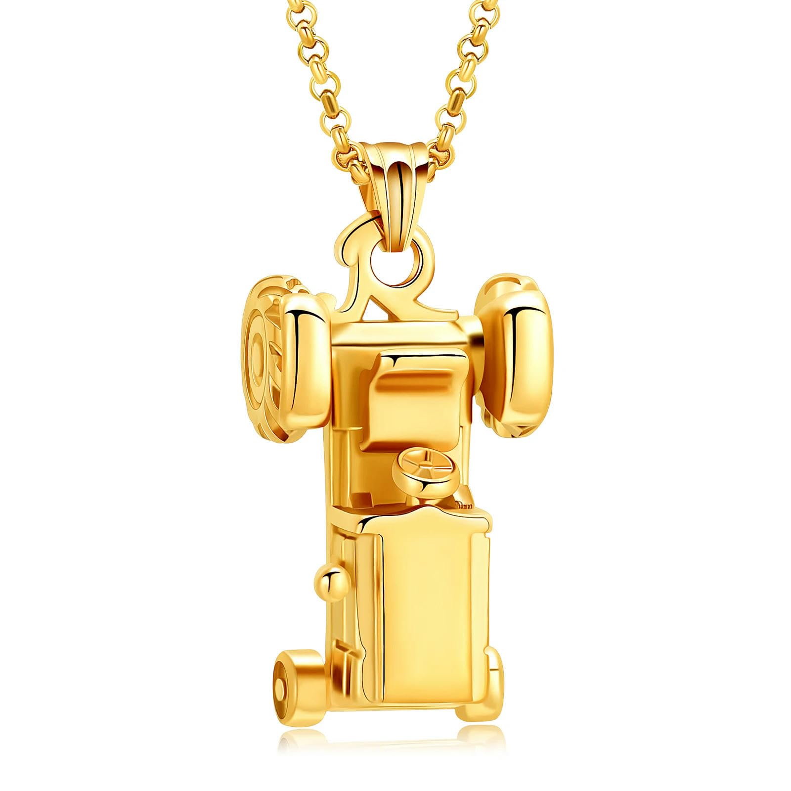 Collier urne funéraire pour cendres d'homme, pendentif tracteur doré en acier de mémoire