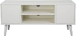 HOMEFORT Rétroactivité TV Stand, milieu de la cour TV Table Console, convient jusqu'à 55-inch Télévision, Cabinet de divertissement moderne avec rangement et étagères Cabinet pour salon, bureau, chambre(blanc)