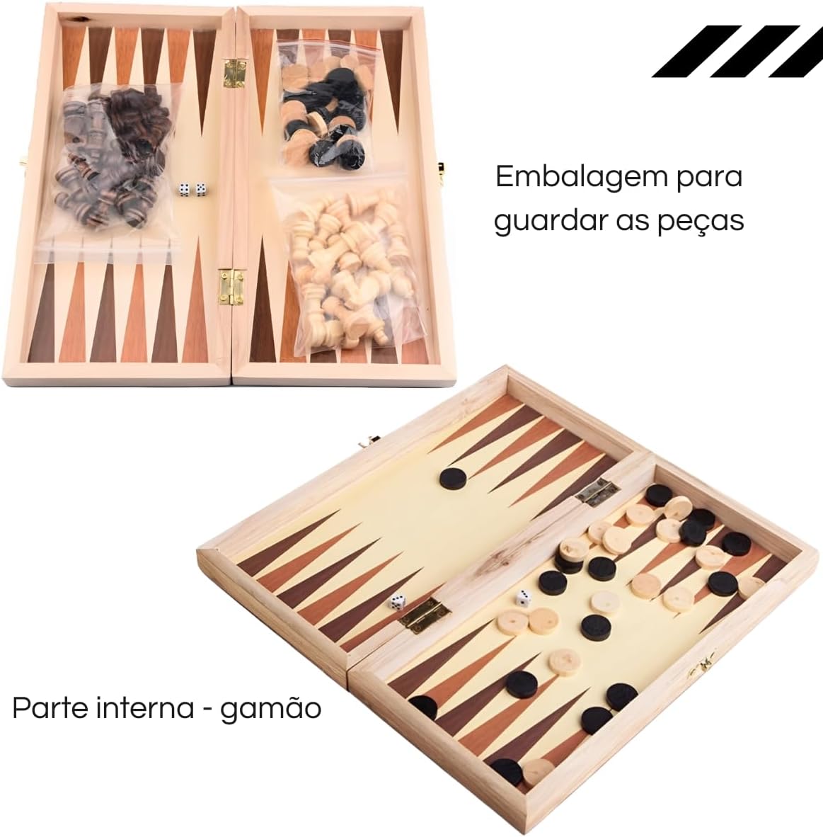 Jogo Xadrez Dama Gamão Madeira Tabuleiro 3 Em 1 29x29