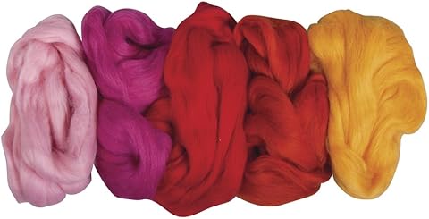 Rayher Vellones lana, tonos veraniegos, 5 ud, 100% oveja, lana de fieltro y manualidades, 53877000