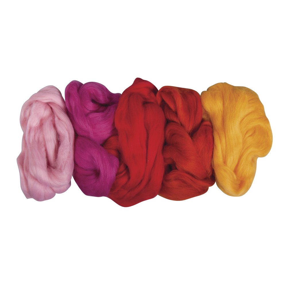 RAYHER HOBBY Set of 5 Wool Tops for Felting, Crafting and Jewellery Making, Soft Roving for Weaving and Spinning, 25g each, 100% Wool. Fine Sheep's Wool in assorted colours, 125g, 53877000