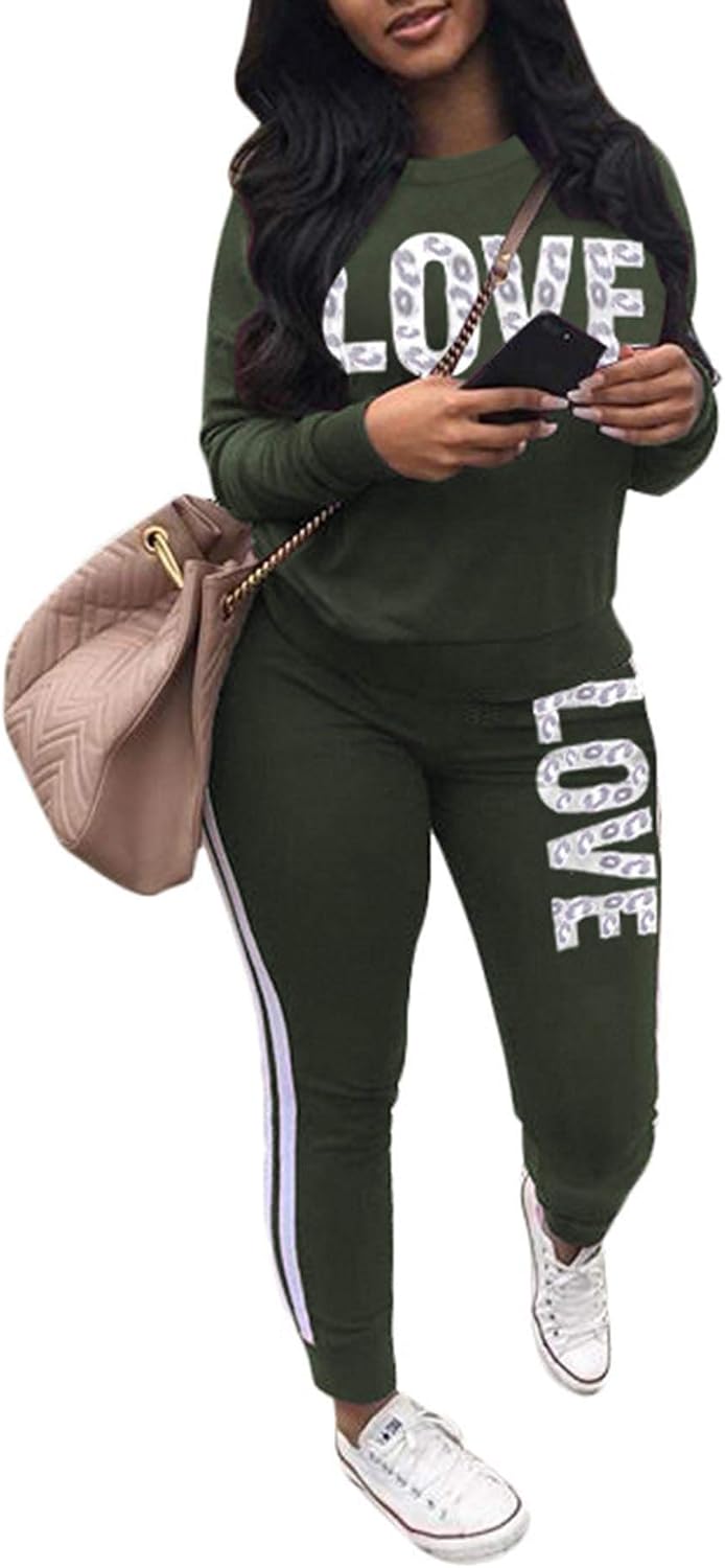 Sexyshine Women's Casual 2 Piece Camouflage Letter Print Outfits Pullover Sweatshirt Tops Long Pants Tracksuits Set Plus Size
