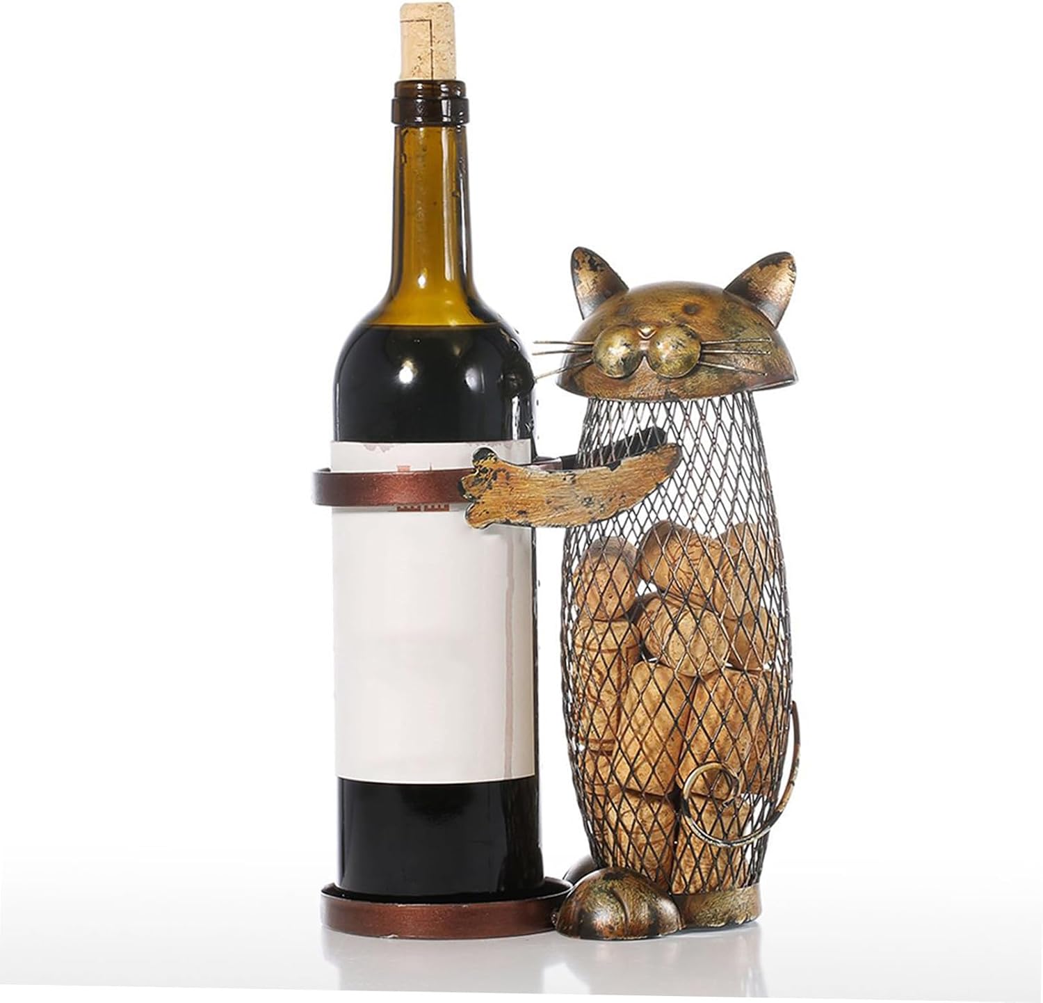 Cat-Shaped Iron Wine Bottle Rack Tabletop Wine Display Stand Red Storage Organizer Decorative Home Bar Holder