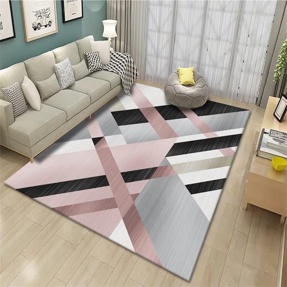 Tapis enfant géométrique rose et gris 200x300 cm pour chambre de fille