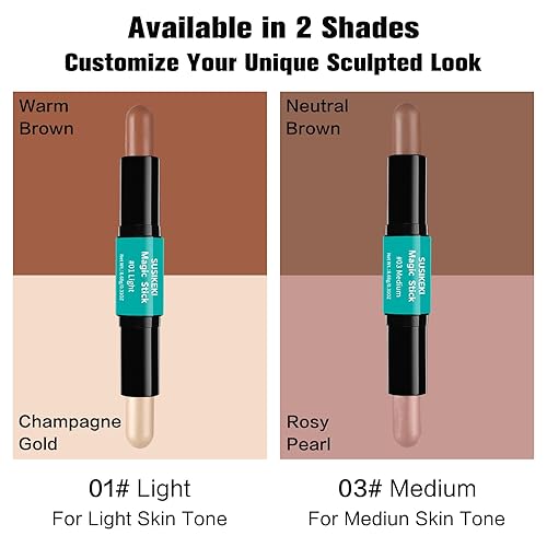 Miniatura 3 de SUSIKEKI Barra de contorno, 2 rotuladores de doble punta y barra de contorno para moldear la cara, larga duración, impermeable, crema bronceador y