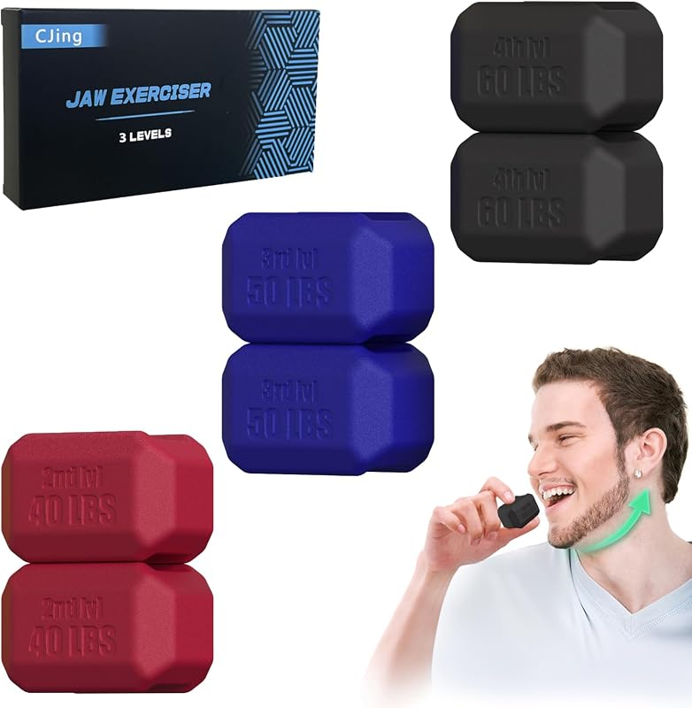 CJing Ejercitador de mandíbula para hombres y mujeres – Tabletas de silicona para ejercitar la línea de la mandíbula – Potente entrenador de mandíbula para usuarios principiantes, intermedios y avanzados