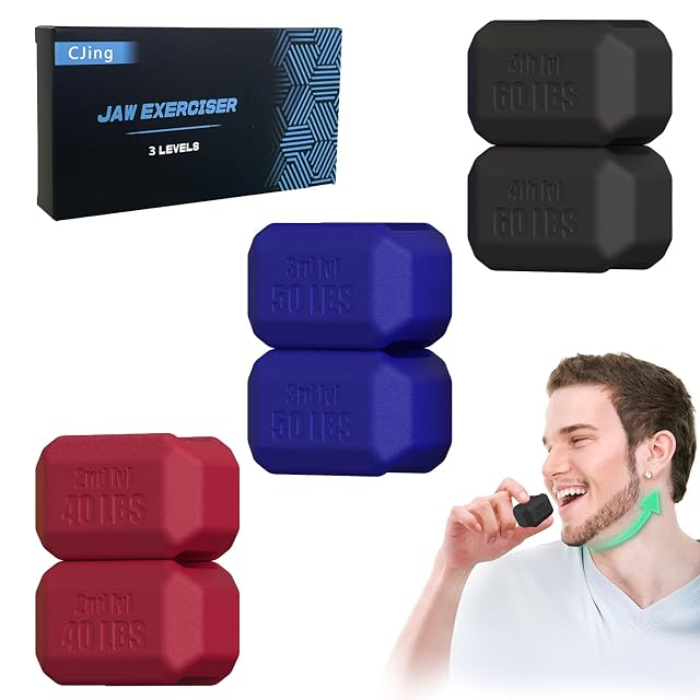 CJing Jaw Exerciser for Men Women Silicone Jawline Exerciser Tablets Powerful Jaw Trainer for Beginner Intermediate Advanced Users