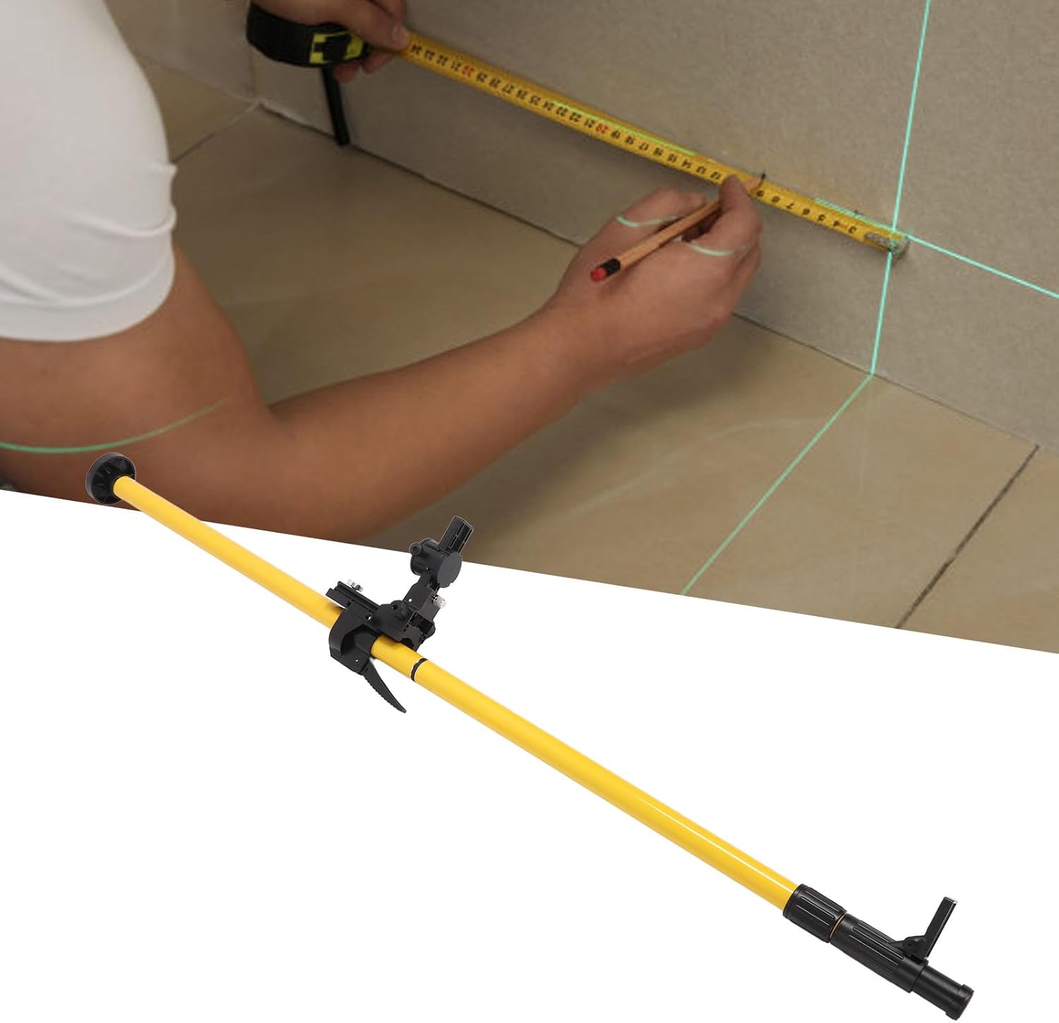 Generic Telescopic Leveling Pole, 4.2m Adjustable Rod with Fine Tuning, Tripod for Liquid Level and Positioning, Spring Base, Stand for Rotary and Line Lasers, Genericdk7za4tibg