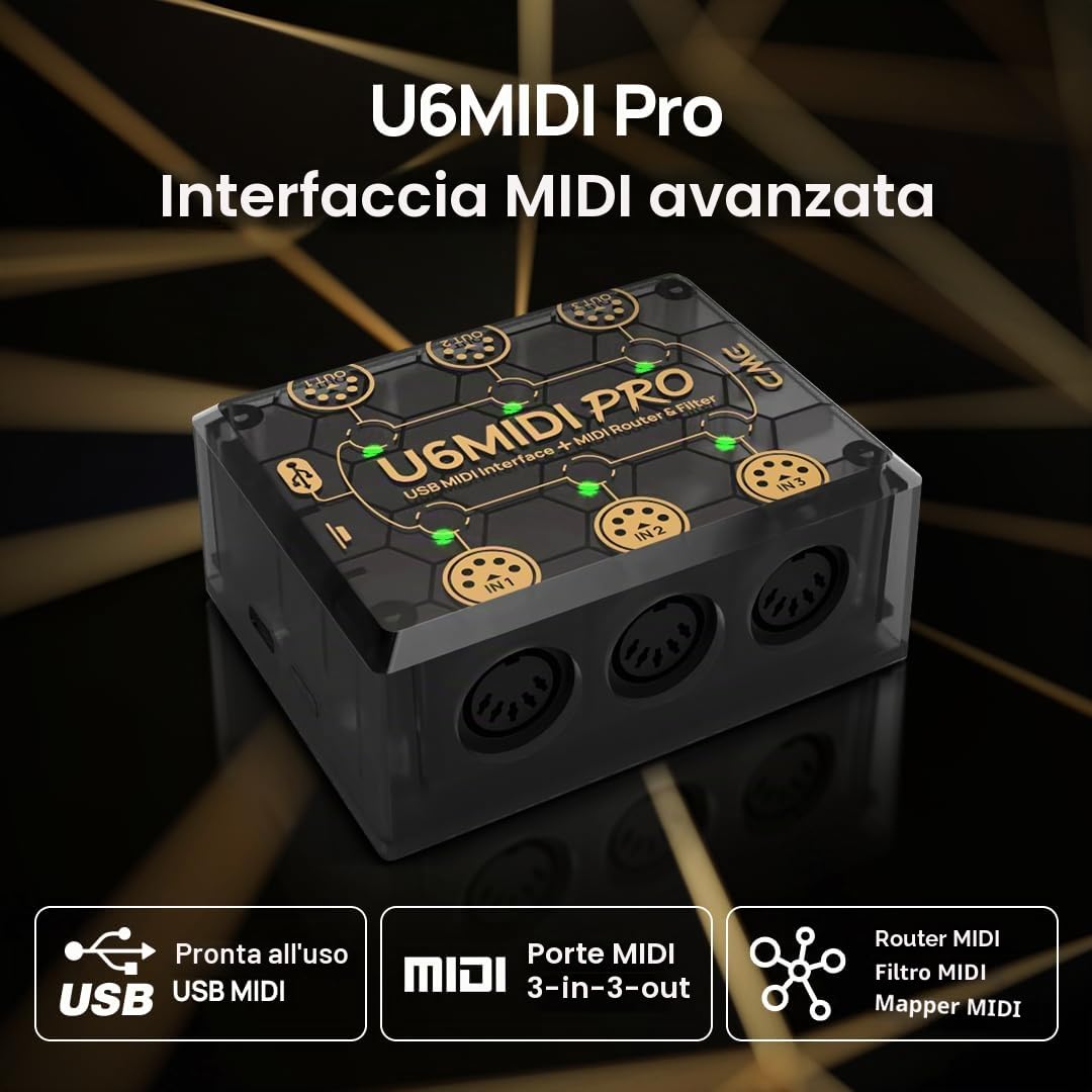 CME U6MIDI Pro – Interfaccia con Router, Mapper e Filtro, USB Plug-and-Play per Computer, Modalità Standalone 3 In / 3 Out con Merge, Split e Thru