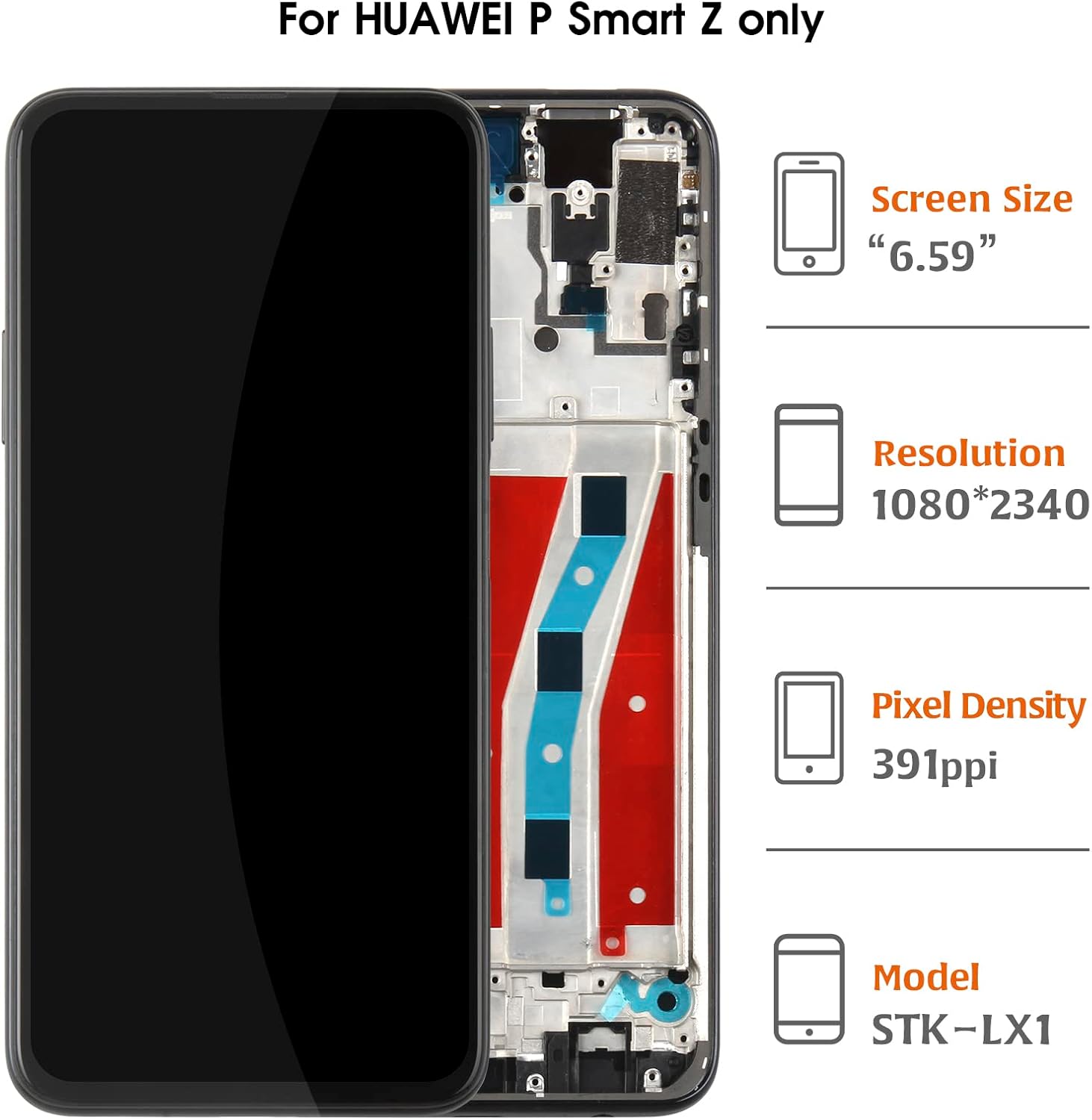 A-MIND for Huawei P Smart Z STK-LX1/Y9 Prime 2019 LCD Display Touch Digitizer Screen Replacement Full Assembly Repair Kits with Tools (Black with Frame)