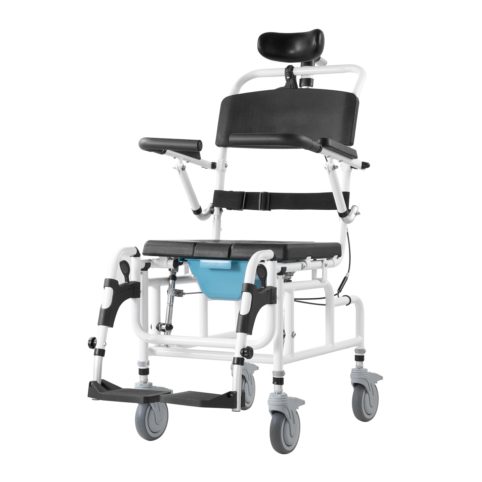 VEVOR Silla de Ruedas de Ducha de Aleación de Aluminio para Ducha Interior, con Freno para Adultos Discapacitados, Silla de Transporte de Ducha de 136 kg de Capacidad, 1085 x 550 x 1315 mm, Negro