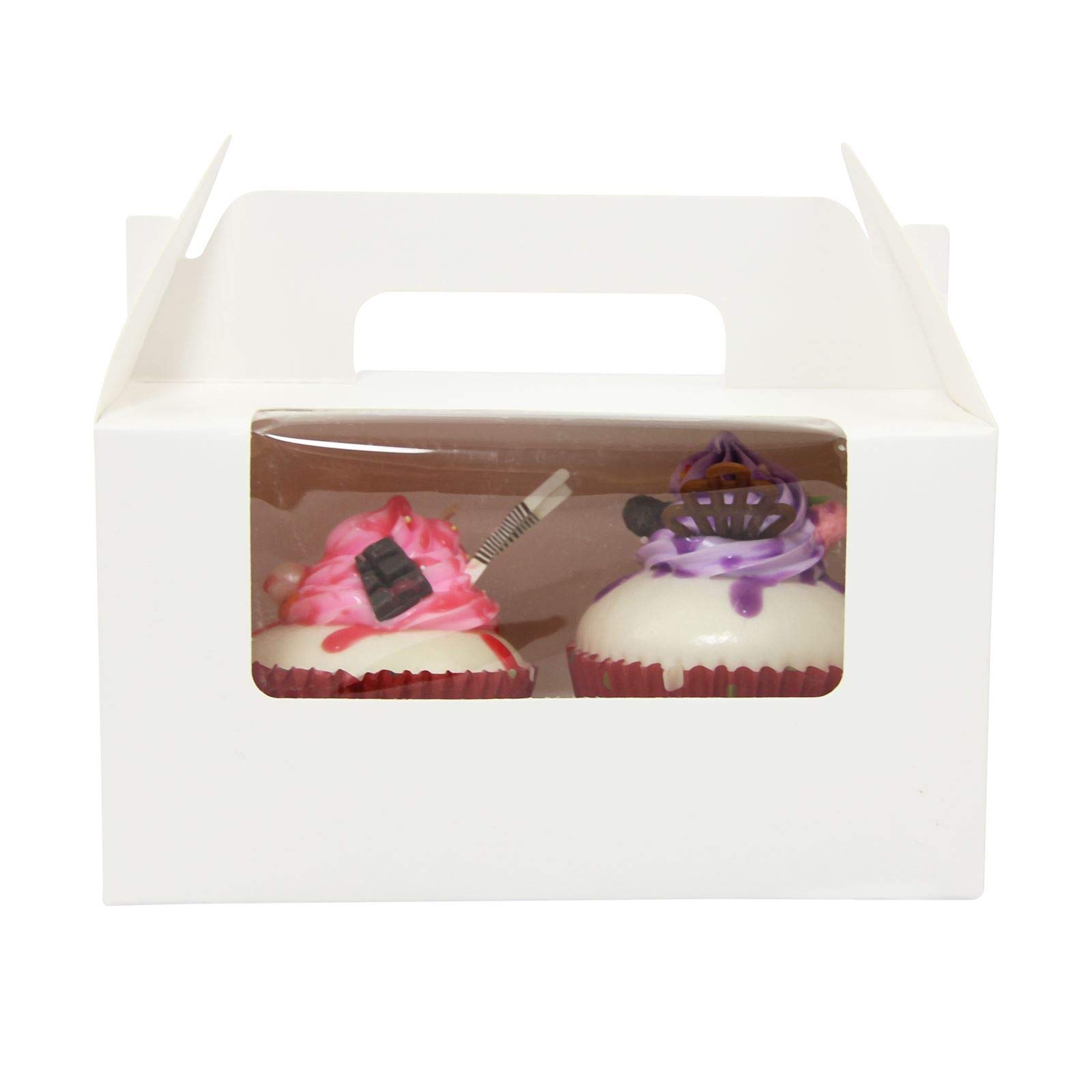 Large Coloured Double Cupcake Boxes with Window and Handle and Insert! Pastel[White,5]