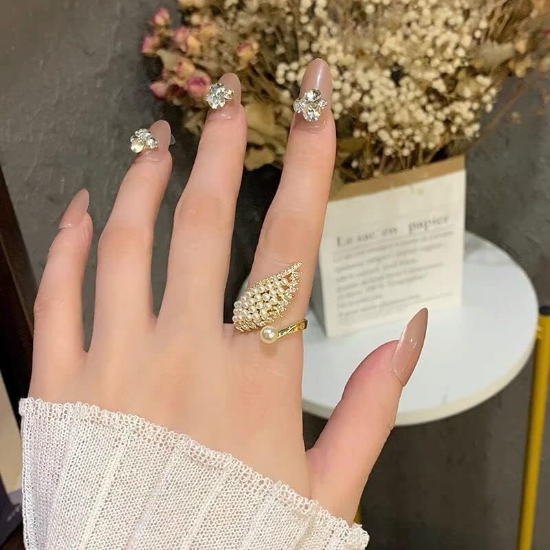 CSIYANJRY99 Vintage Pearl Ring Stacking Promise Pearl Rings Adjustable Open Finger Ring Trendy Personality Statement Jewelry for Women 5