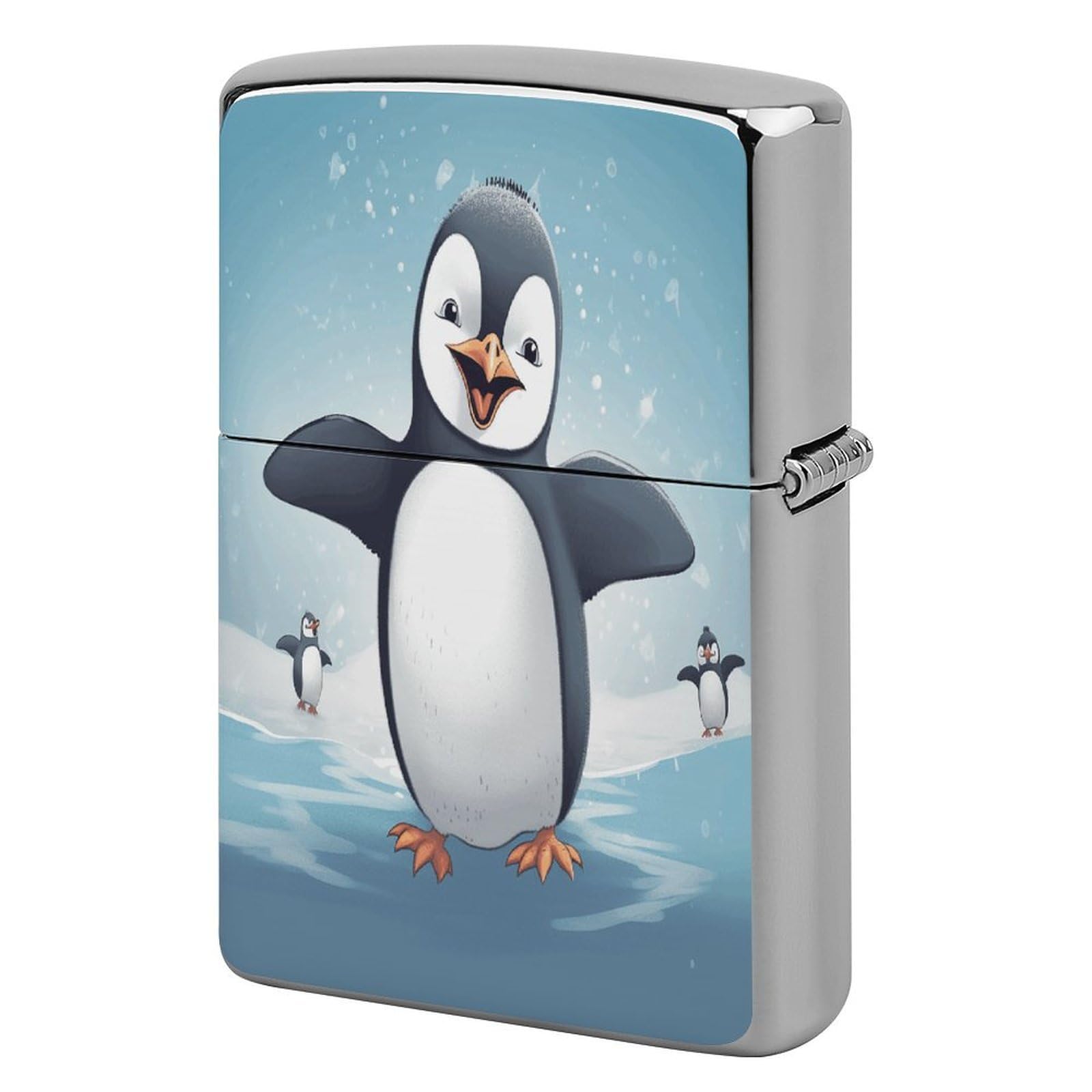 Btcowzrv Style Happy Penguin Metal Lighter Case Sleeve Cover Holder