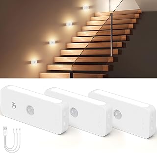 3 Night Lights Set with Rechargeable LED Motion Detector Light | Induction Wall Lamp, 3 Color Temperature Modes, Dimmable Intensity, Children for Kitchen, Staircase, Hallway