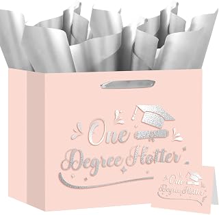 Pink Graduation Gift Bag One Degree Hotter with Silver Tissue Wrapping Paper Greeting Card Funny Congrats Grad Set for Women Girls Nursing Medical College Class of 2026 Graduates Party Supplies Decor