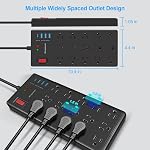 Power bar 15 ft cord-15 Widely Spaced Outlets and 4 USB Ports(1 USB C Port),14 AWG Extension Cord,1875W/15A Heavy Duty Power Strip Surge Protector 15 ft Cord,2800J,Black