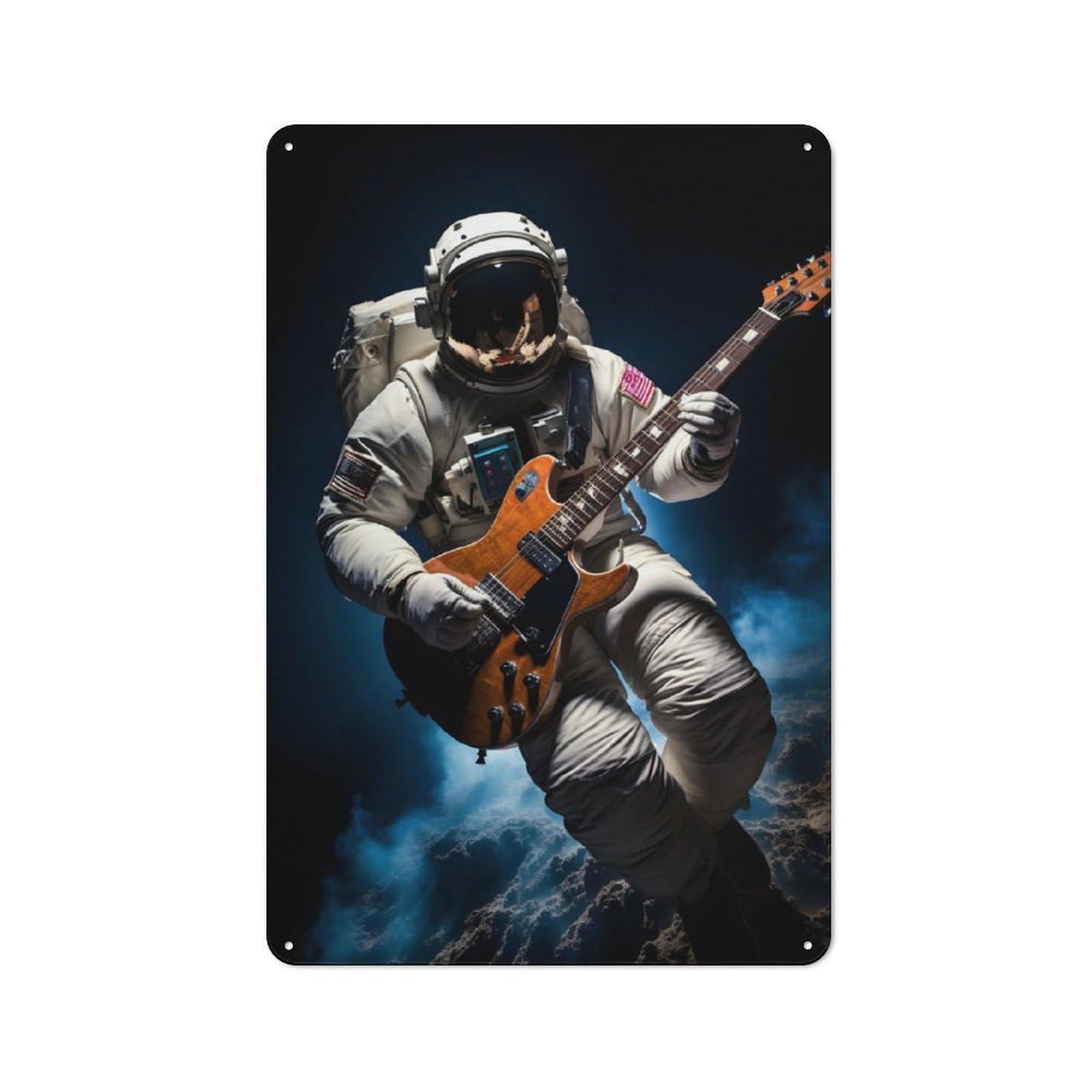 Junmoney Astronaut Plays Guitar For Café Or Restaurant, Vintage Tin Wall Plaque 30X20cm, New Home Wall Decor For Café Owners And Decorators