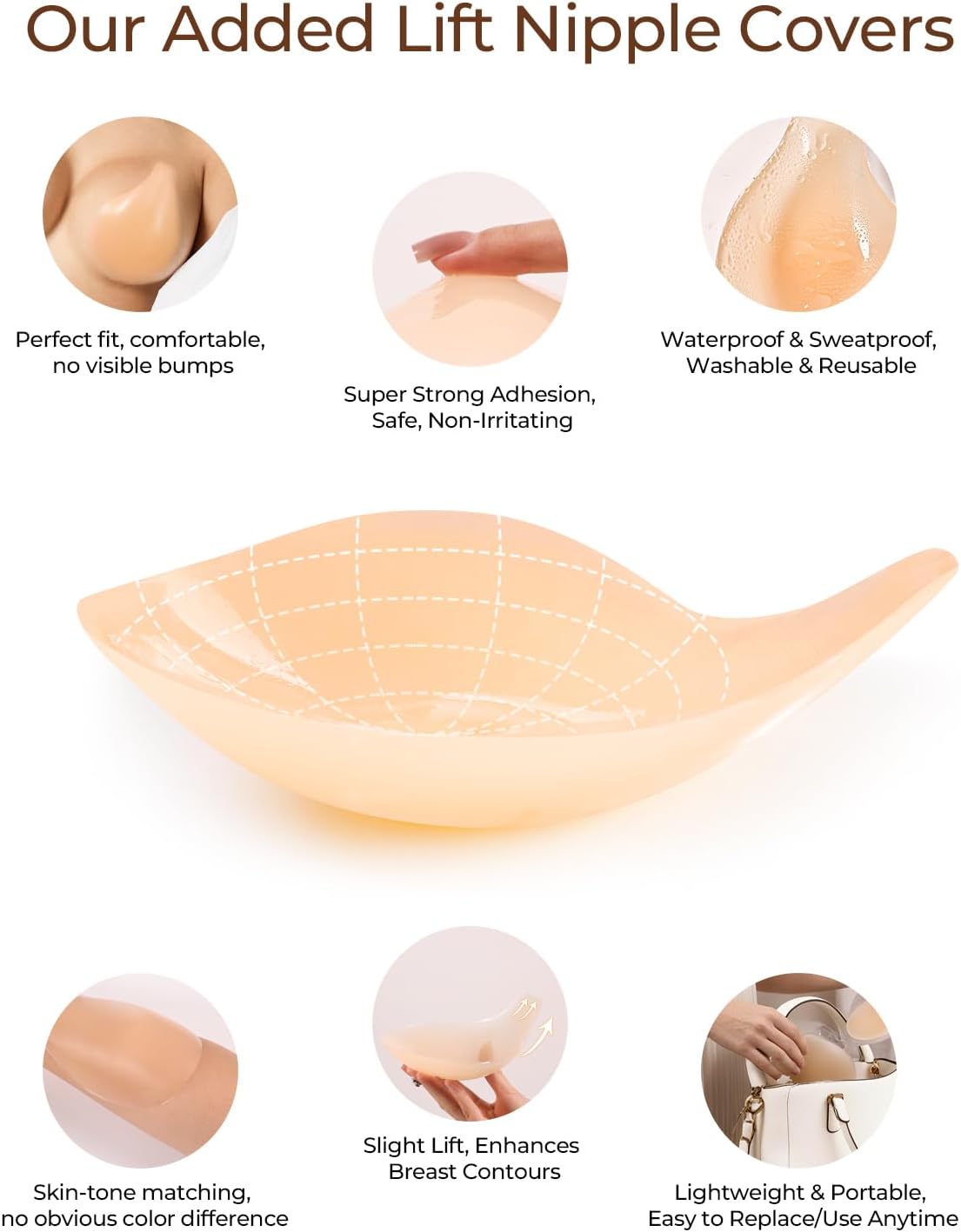 Nipple Covers for Women Pasties Nipple Covers With Lift Seamless Reusable Pasty Sticky Adhesive Bras Breast Petal - Image 2