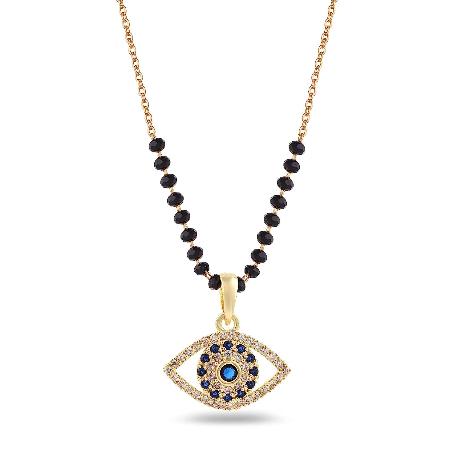 Glowzi american diamond short gold plated evil eye mangalsutra for women (B0BYVMC7SV) Amazon Price History, Amazon Price Tracker