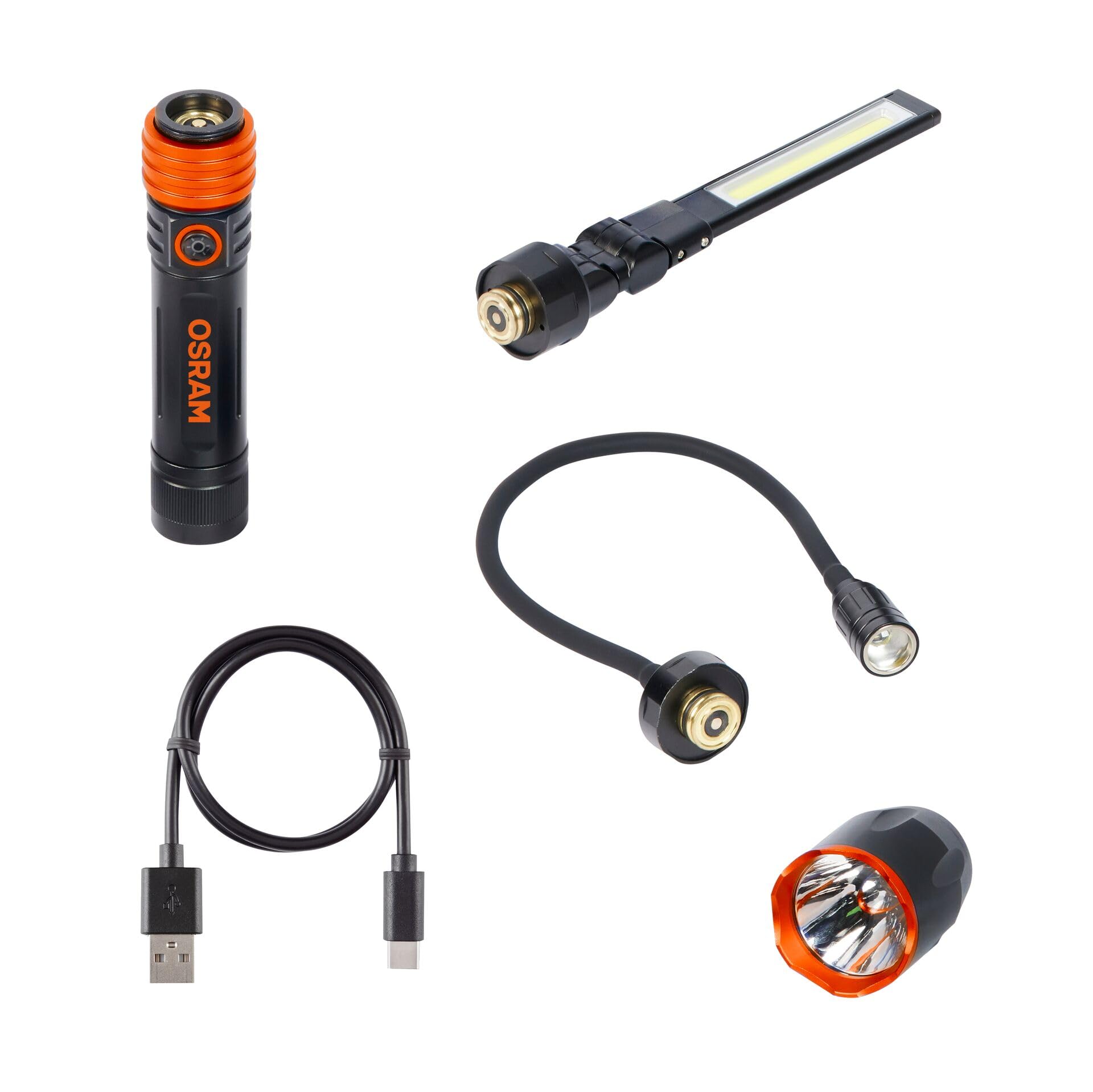 OSRAM LEDinspect 3-IN-1 INSPECTION LIGHT KIT, torcia e lampada di ispezione a collo di cigno flessibile; quattro modalità di illuminazione; base con impugnatura magnetica