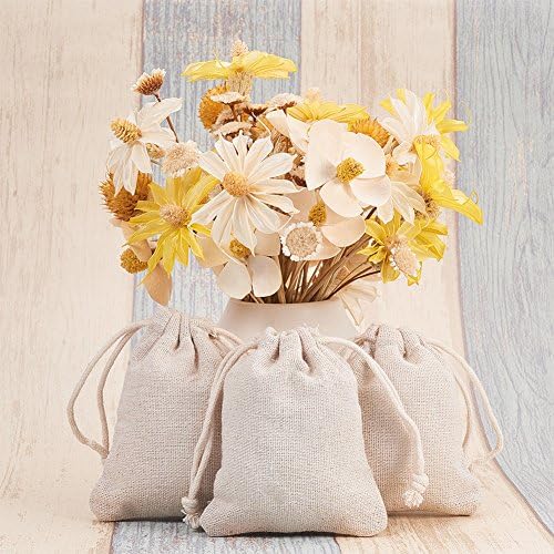 PandaHall Elite 30 pcs 9x8cm Rectangle Cotton Packing Pouches Drawstring Bags Jewellery Pouches Bags Drawstring Bags Gift Bags, Floral White