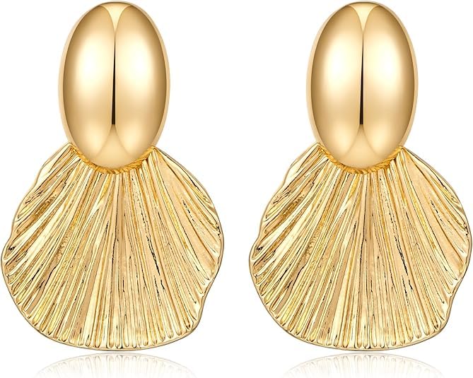 Boucles d'Oreilles Femme Or 1 Paire Boucle d'Oreille Coquillage d'été Pendantes Festonnées pour Femmes et Filles