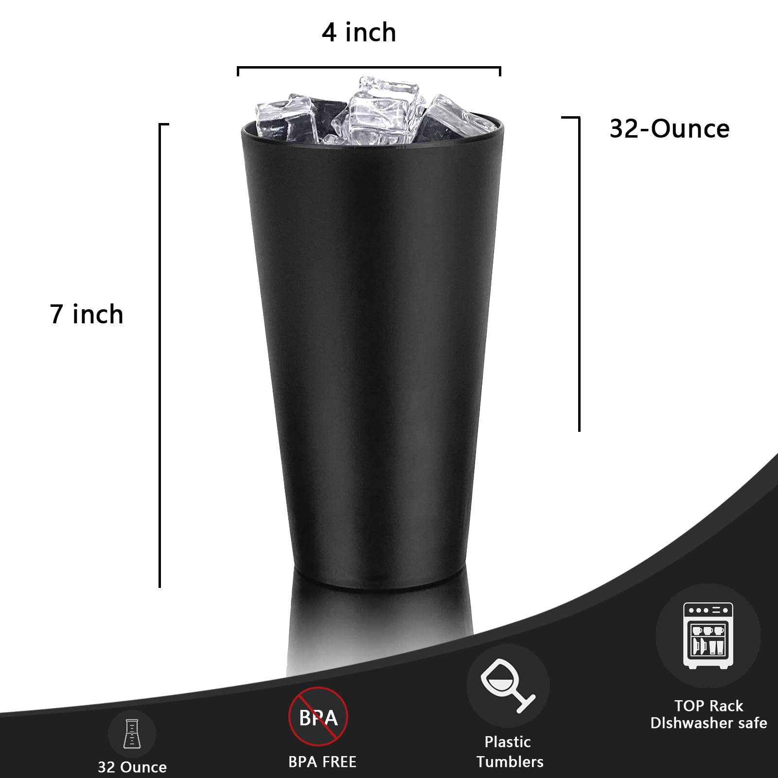 Juego de 12 vasos de plástico irrompibles, 32 onzas (color negro)