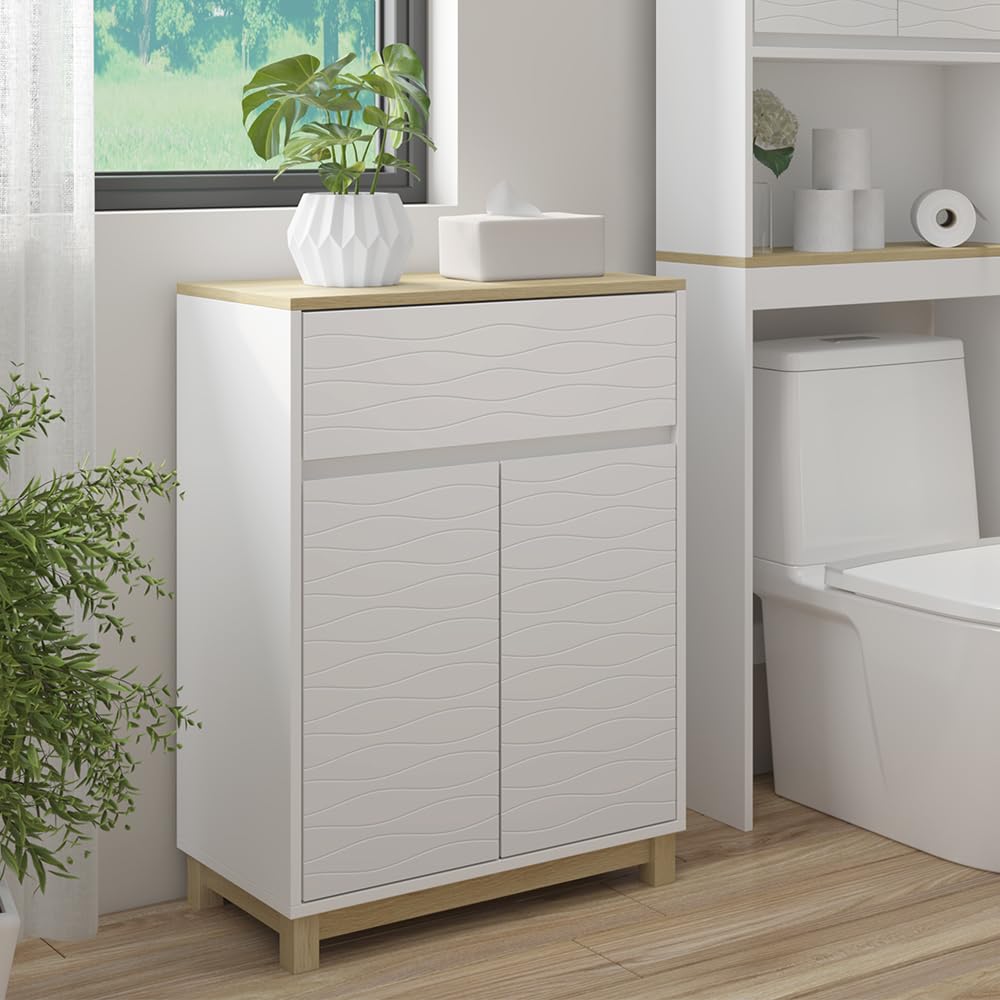 Vicco Armadietti midi Livia, Bianco, 60 x 80 cm con cassetto, per riporre sopra il WC con area scaffale aperta