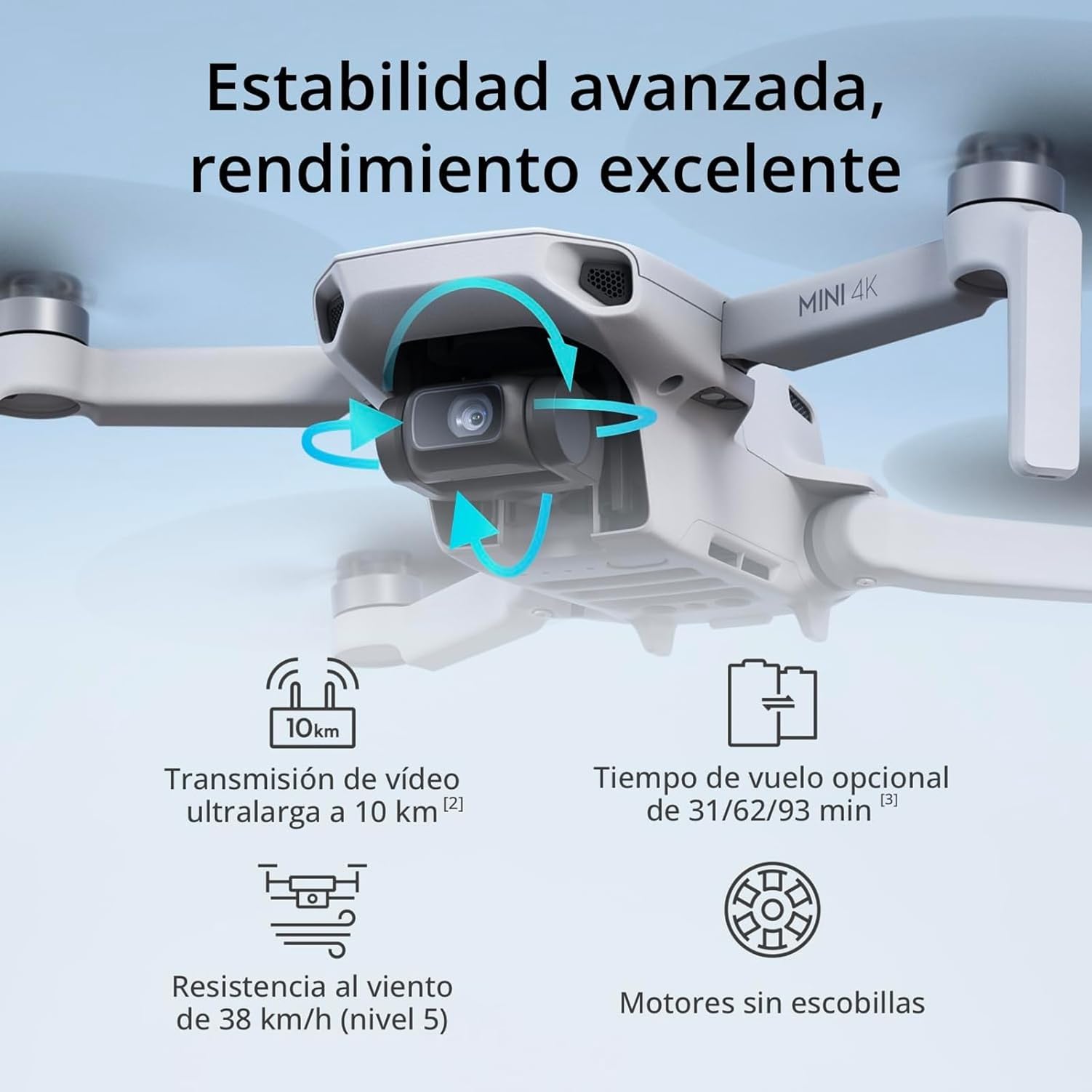 DJI Mini 4K, dron con cámara 4K UHD, menos de 249 g | Estabilización en 3 ejes, transmisión de vídeo a 10 km, regreso automático, resistencia al viento, 31 min de tiempo de vuelo