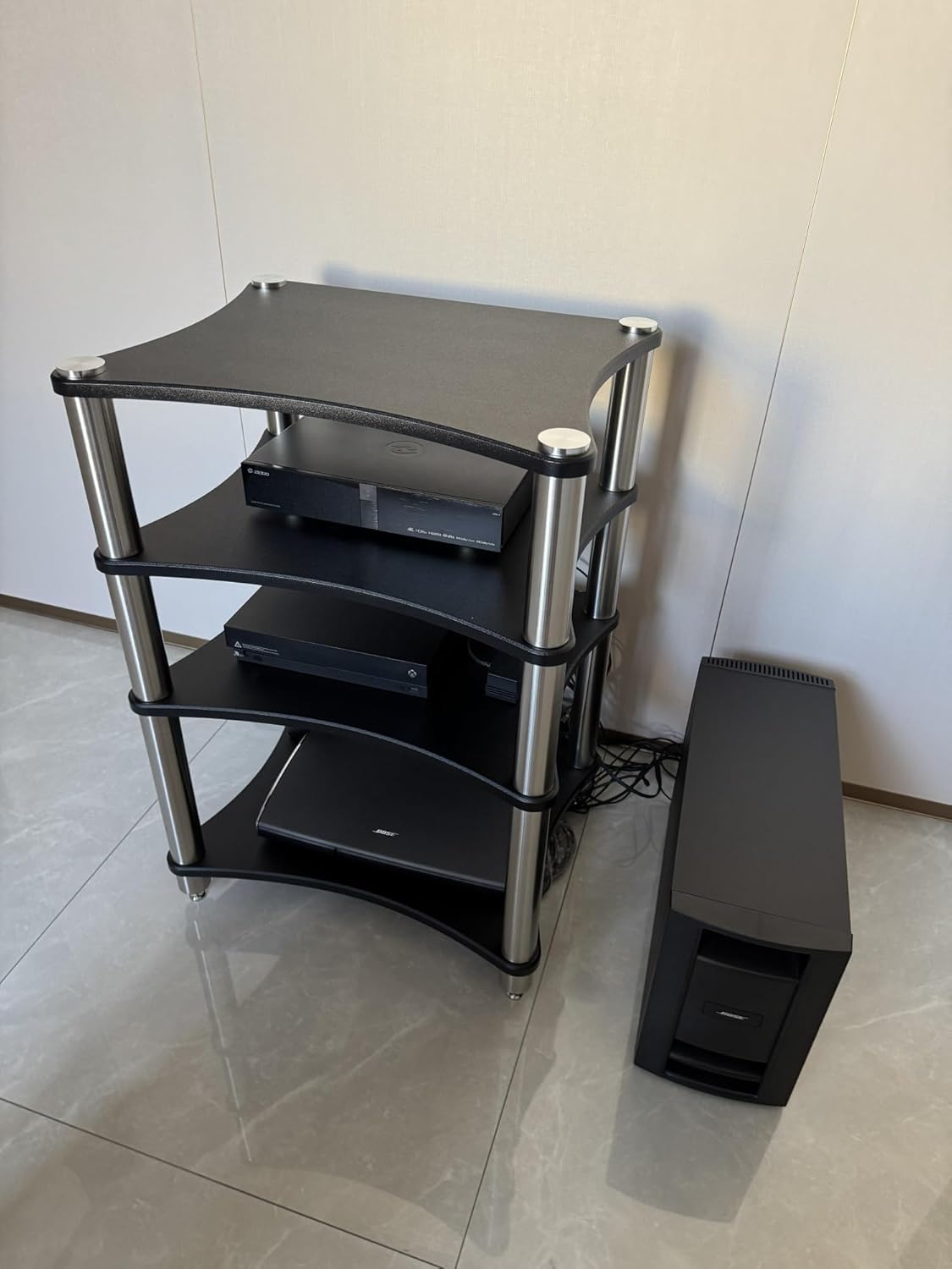Étagère de rangement robuste pour matériel audio-vidéo et lecteur de disques, noir durable