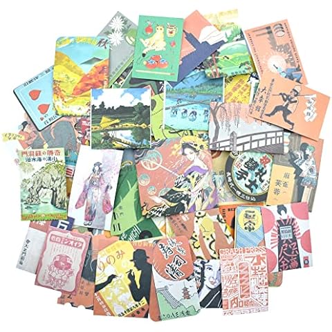 Vintage Paper Stickers Set 60 Pieces Japanese Style Self-Adhesive DIY Sticker for Journaling Scrapbook Planner Art Craft Diary Envelope Letter Card Laptop Journals Water Bottle Scrapbooking Material Cover