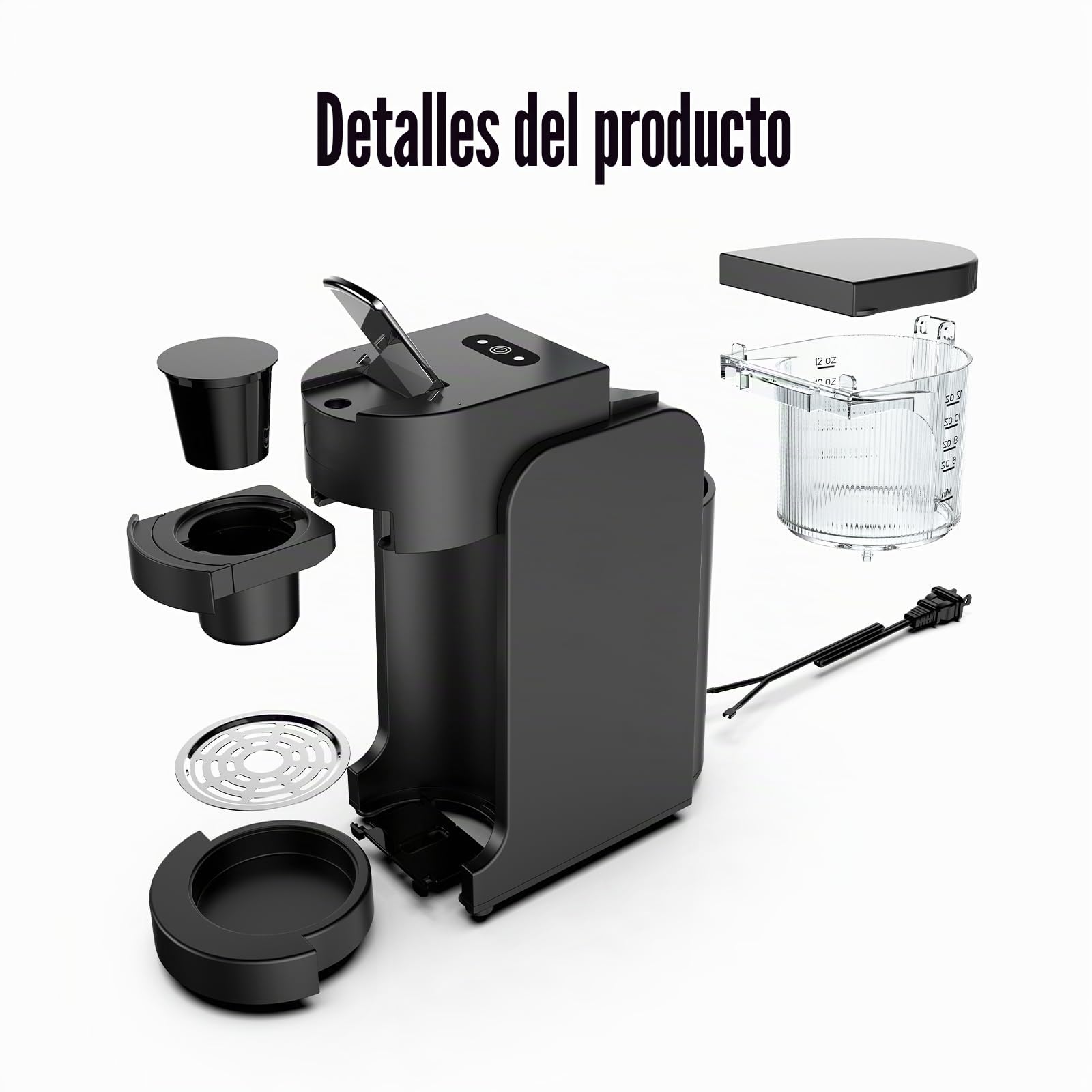 Eznaobo Cafeteras con cápsulas, K-Mini Cafetera de cápsulas K-Cup de un solo uso, 3 tamaños de infusión, botón fuerte, depósito extraíble de 350 ml, cafetera espresso muy para café en polvo (black)