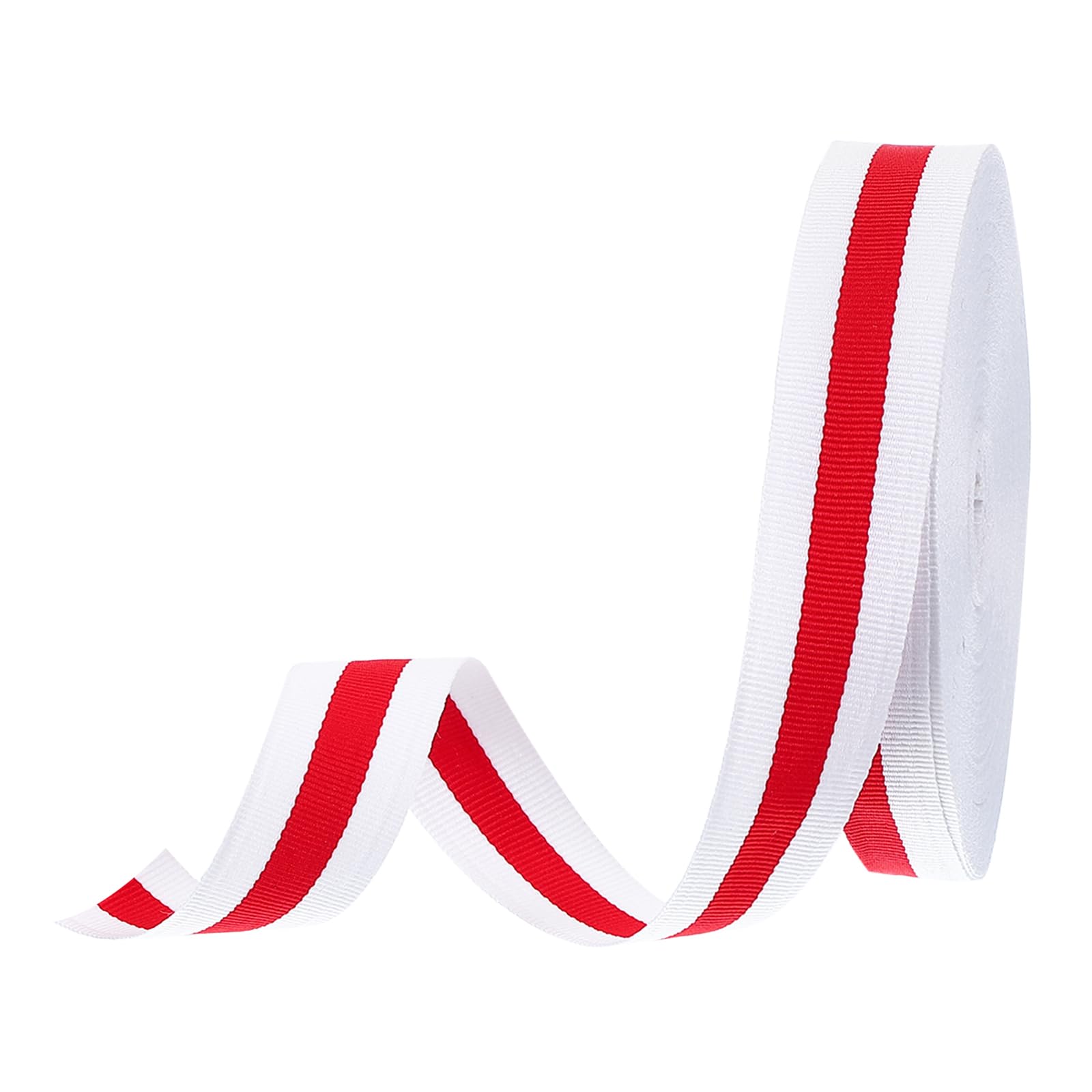 PATIKIL 1" White Red Striped Grosgrain Ribbon, 25 Yard Polyester Fabric Stripe Craft Ribbon Double Faced Design for Bow Gift Wrapping DIY Making Garment Christmas Decorations — image 1