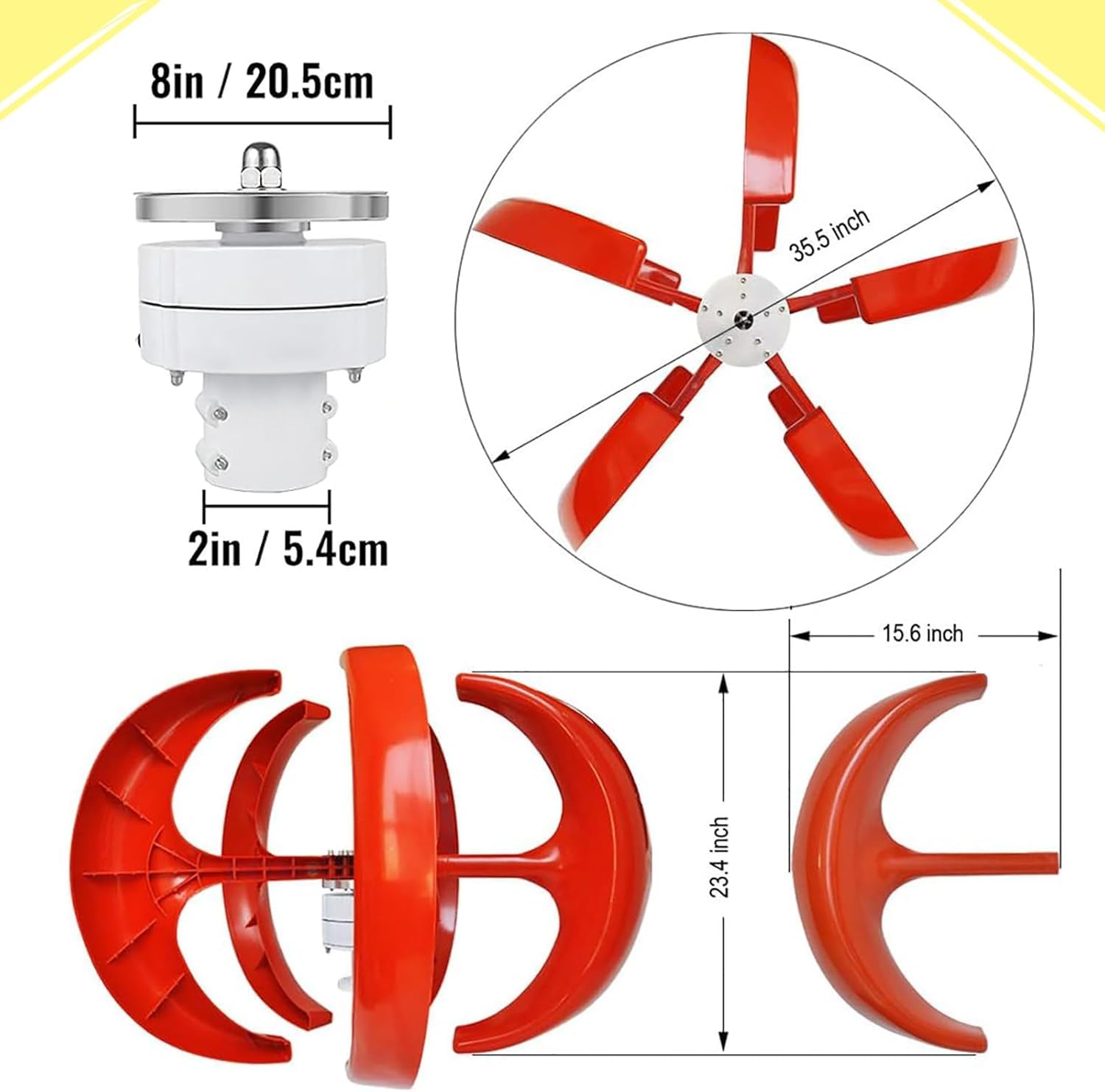 Zestaw turbiny wiatrowej 3000 W, pionowy, 5 łopatek, 12 V/24 V, z regulatorem ładowania - czerwona latarnia