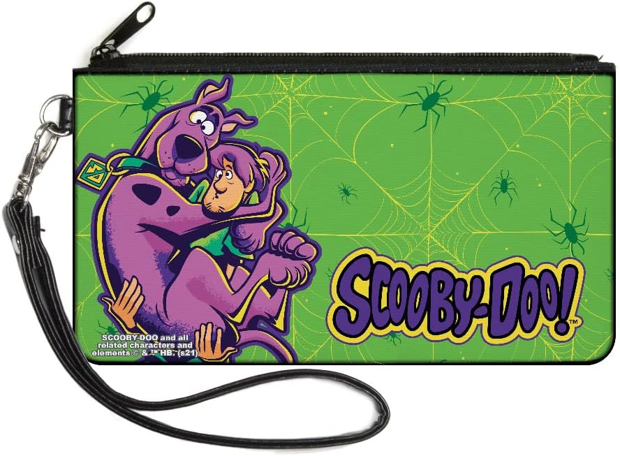 Wallet Canvas Zip Clutch Scooby Doo Shaggy Carrying Scooby Pose and Spider Webs Greens