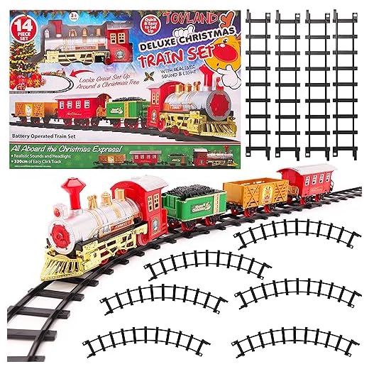 TOYLAND® - Juego de Tren de Navidad de 14 Piezas con Sonido y luz realistas - con Pilas - Carril de 330 cm - Juguetes navideños