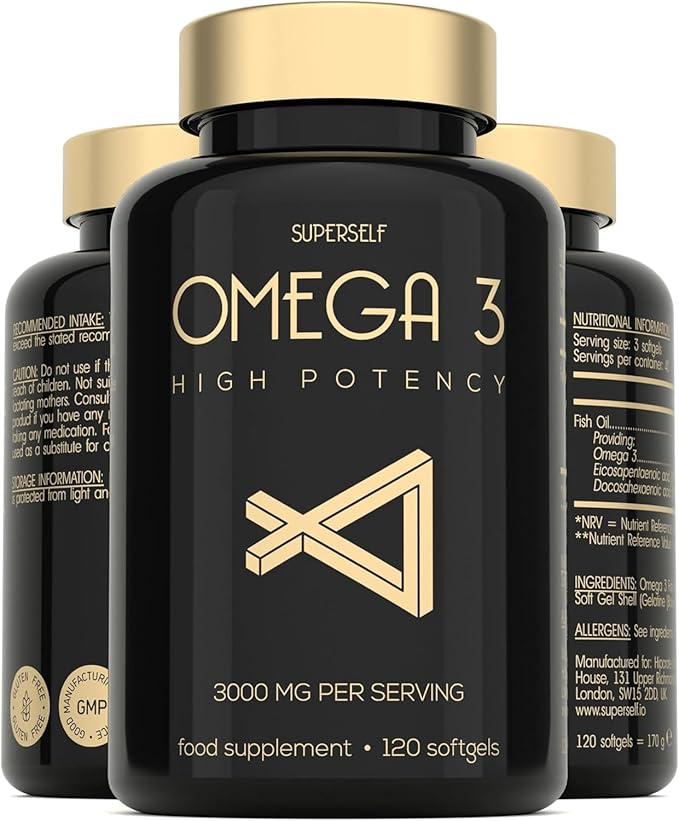 Fish Oil Omega 3 Capsules High Strength 3000mg Triple Potency Easy