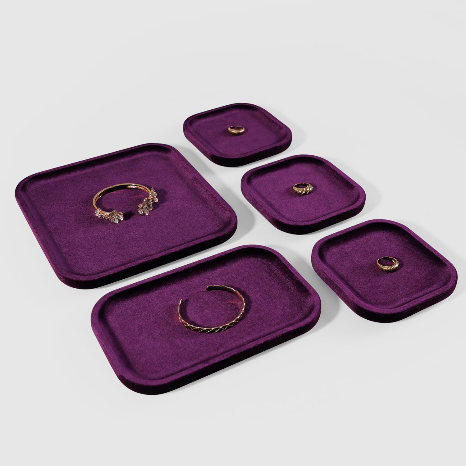 Resilient Velvet Jewelry Display Tray for Ring Earrings Bracelet Necklace, Flat Jewellery Dish for Showcase Store Retail Counter Exhibition Photography Livestream (Purple, Large)
