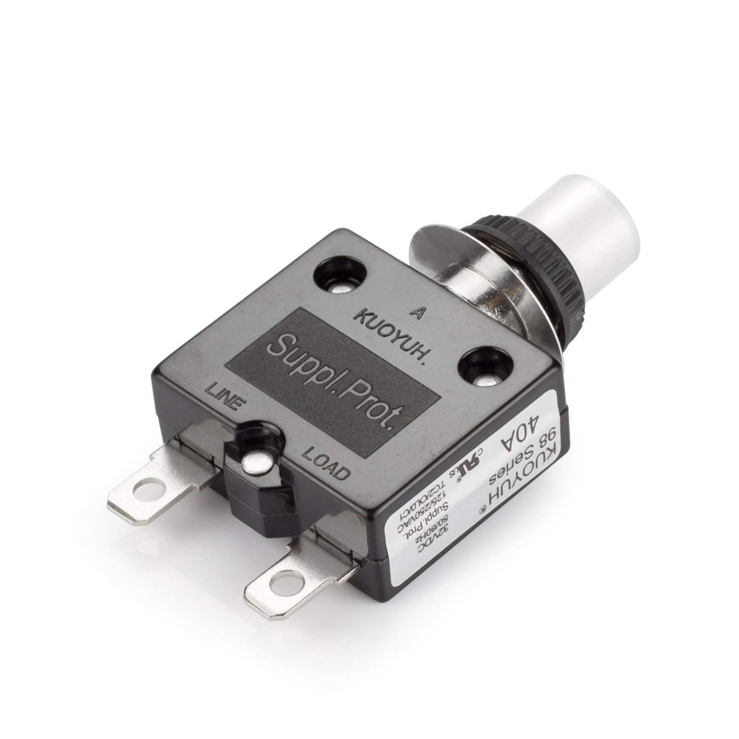 Thermal Circuit Breaker, DIYhz 40 Amp 32V DC 125/250VAC 50/60Hz Push Button Manual Reset Circuit Breaker with Quick Connect Terminals and Waterproof Button Transparent Cap: Tools & Home Improvement