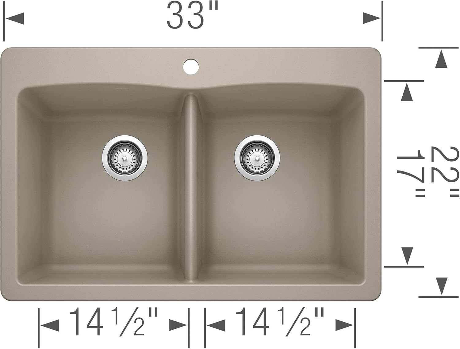 Diagram showing dimensions of the BLANCO DIAMOND 50/50 Double Bowl Kitchen Sink