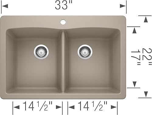 Miniatura 2 de BLANCO 441285 Diamond Silgranit - Fregadero de cocina con doble cuenco bajo o caída, 33 pulgadas de largo x 22 pulgadas de ancho x 9.5 pulgadas de