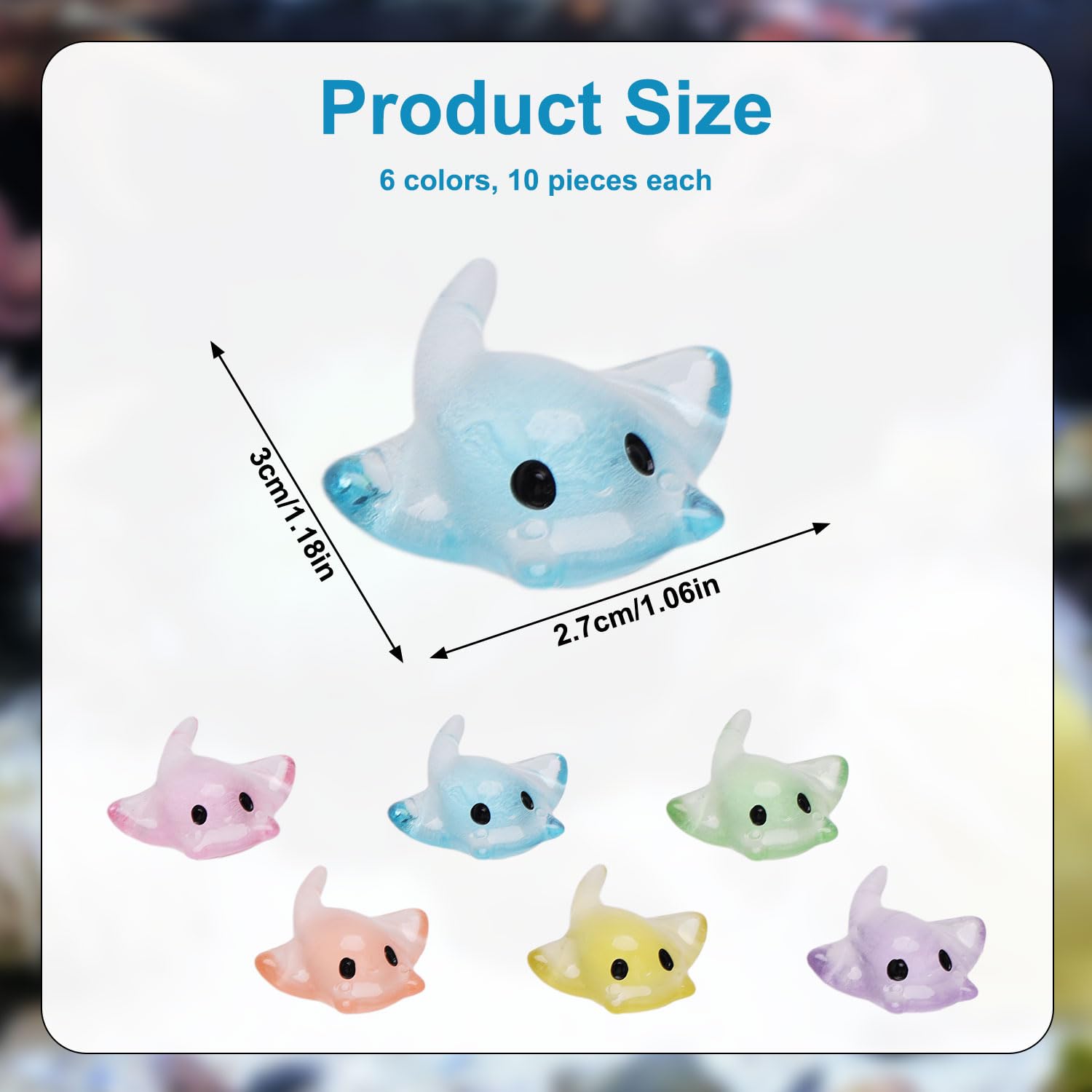 60pcs Mini Sting Ray Figures, Mini Resin Manta Ray Miniature Sting Ray Tiny Sea Animal Figurines Ornament for DIY Craft Garden Landscape Dollhouse Potted Plants Decorations(6 Colors)
