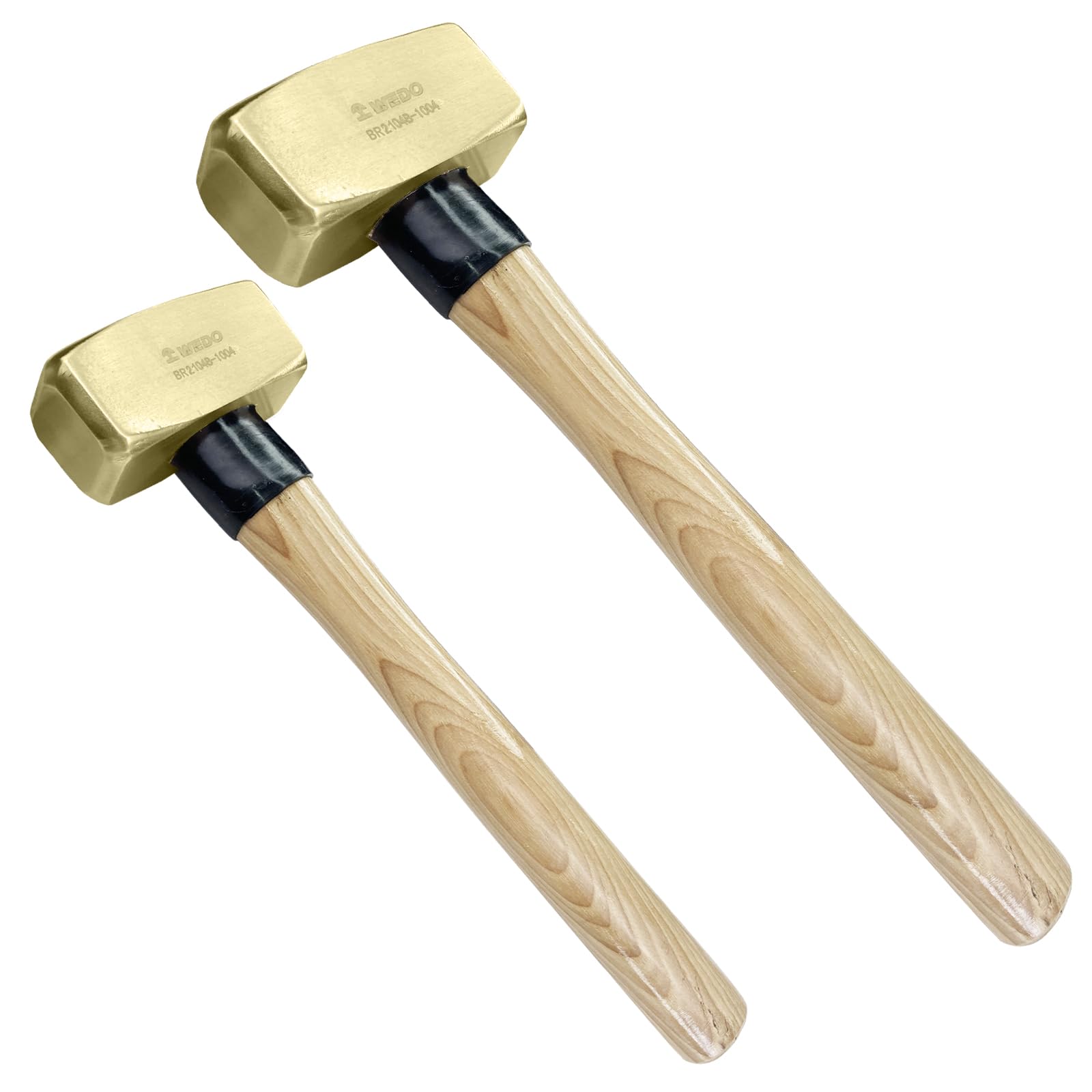 WEDO 2PCS Sledgehammer, 1lb+4lb(500g+1800g), Brass Club Hammer with Wooden Handle, Die-Forged, Corrosion Resistant, DIN Standard