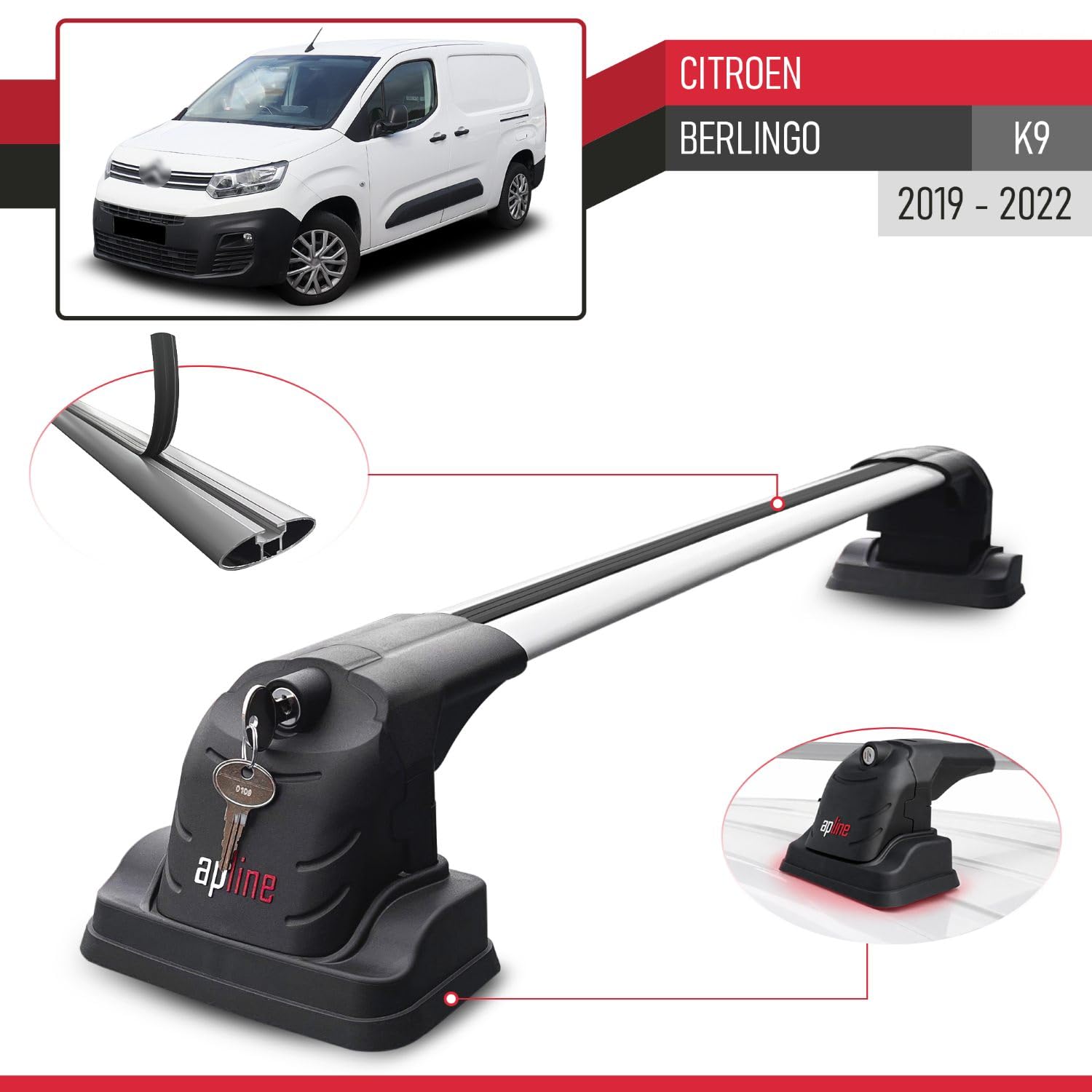 Kompatybilny z Citroen Berlingo 2019-2023 ACE-3 Model Aluminiowy bagażnik dachowy 2 poprzeczki, szary