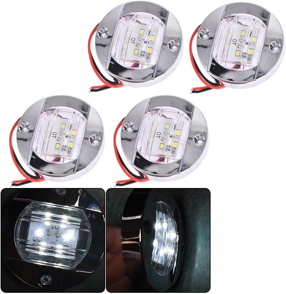 3" Round Marine Boat White LED Cabin Deck Walkway Courtesy Lights Stern Light ×4OEM Genuine Replacement